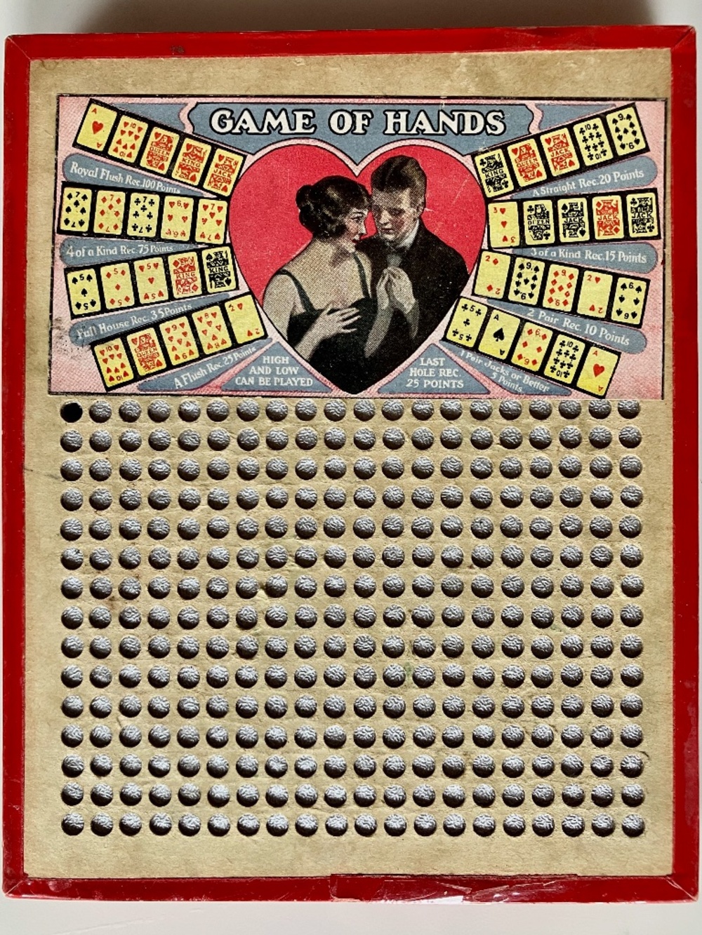 VERY RARE EARLY Vintage Antique 20s Flapprt Punchboard “Game of Hands” 5 x 6